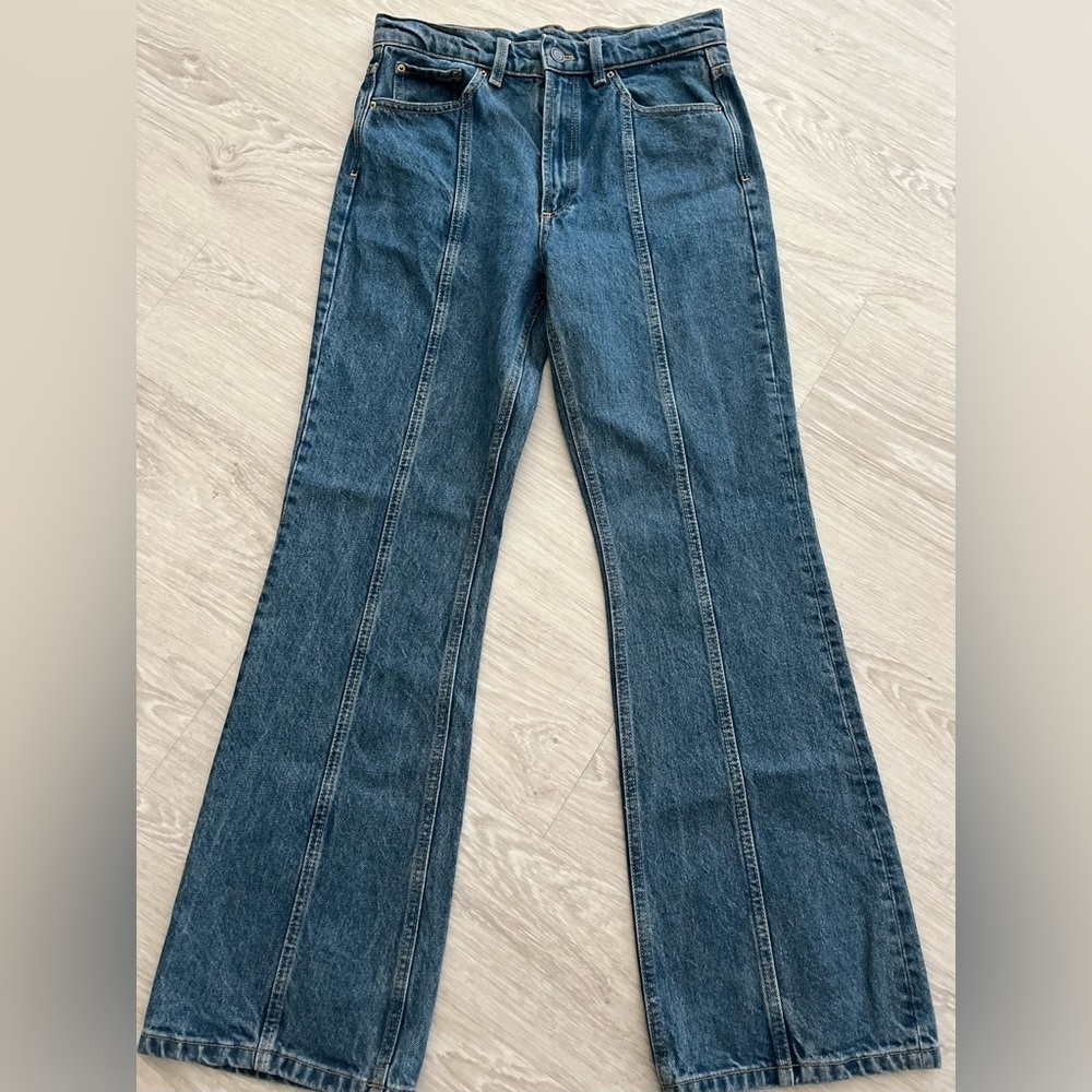 Jeans Massimo Dutti High Waist Stovepipe Seamed Front Med Wash 90s Style 29W - Picture 8 of 12